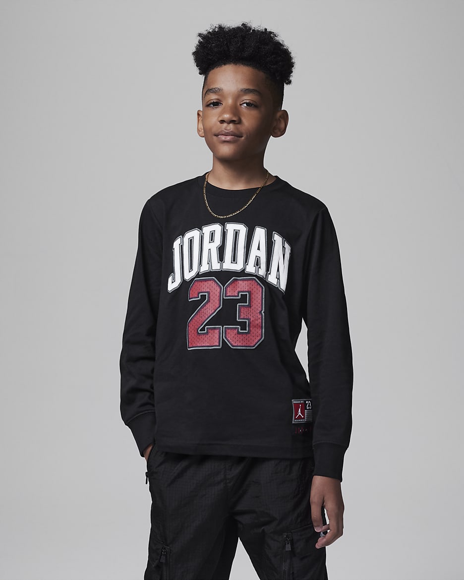 Jordan Practice Flight Long Sleeve Tee Big Kids T Shirt. Nike JP